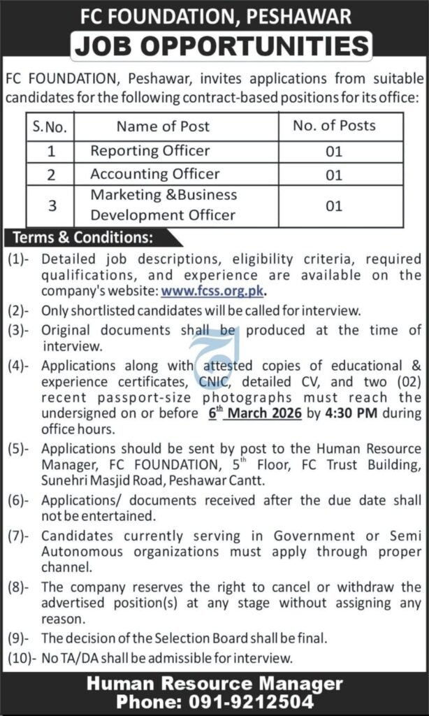 Job in FC Foundation Peshawar 2026