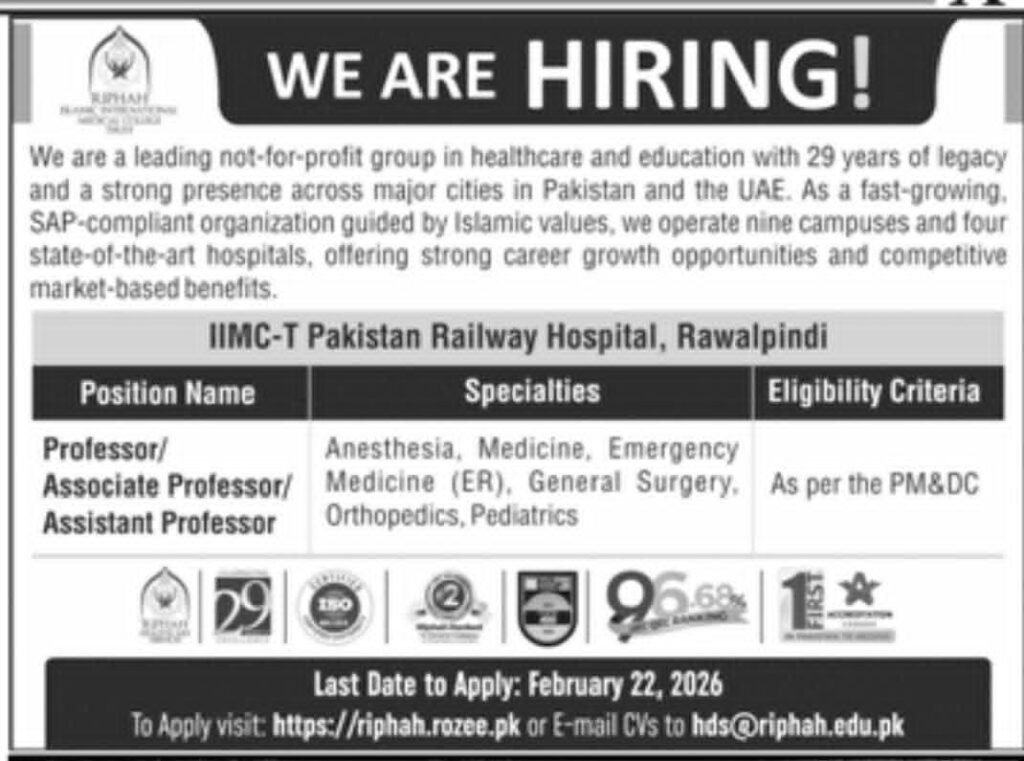 Professor/ Associate Professor/ Assistant Professor in Anesthesia, Medicine, Emergency Medicine, General Medicine, Orthopedics, Pediatrics jobs available.