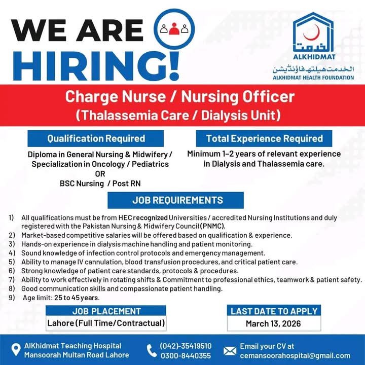 Nursing Jobs in Al Khidmat Foundation 2026