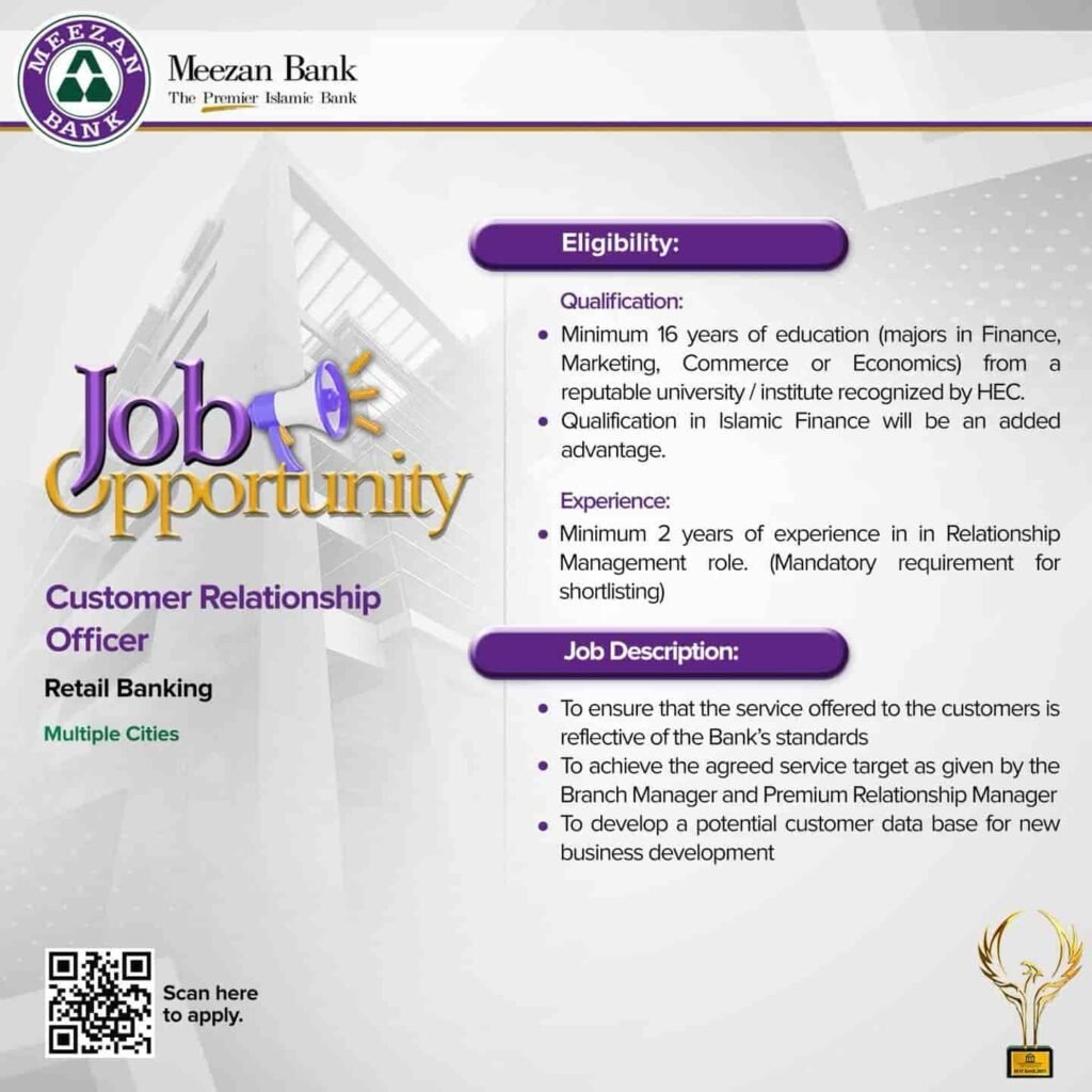 Customer Relationship Officer Jobs in Meezan Bank 2026