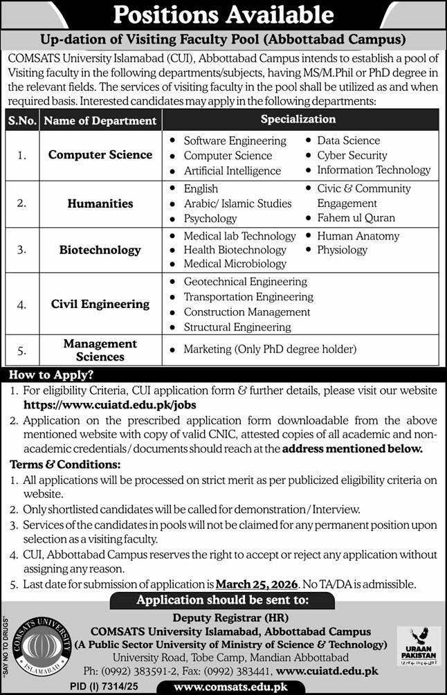 Jobs in COMSATS University 2026