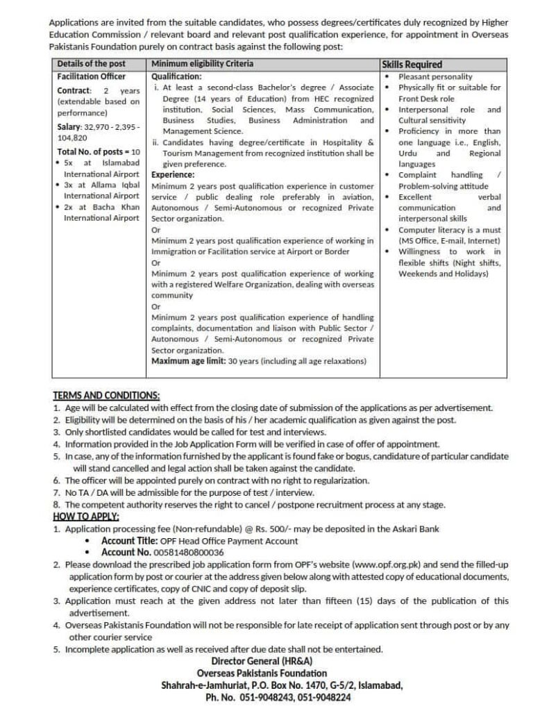 Jobs in Overseas Pakistanis Foundation 2026