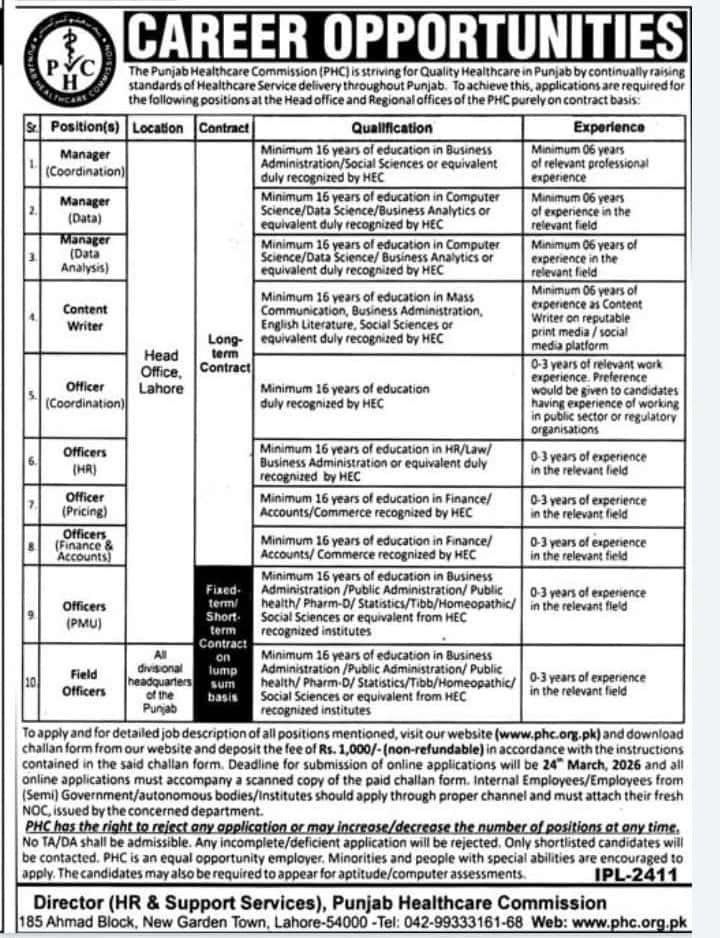 Jobs in Punjab Healthcare Commission 2026