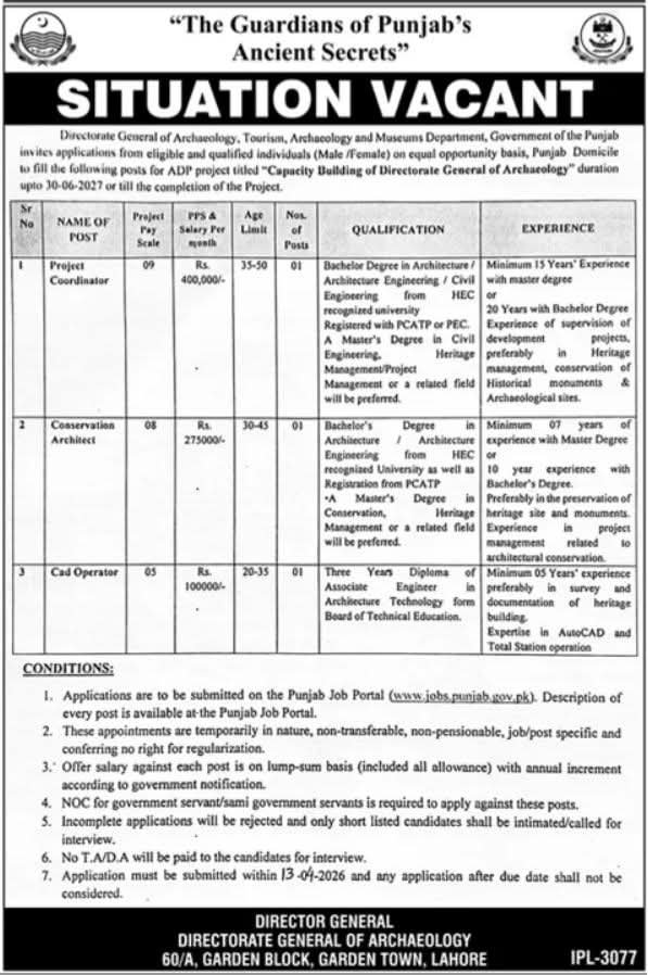 Jobs in Punjab Tourism Archaeology and Museum Department 2026