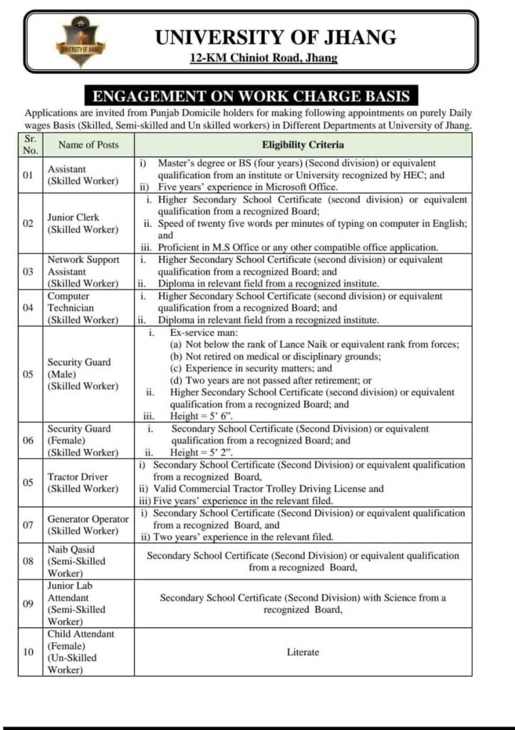 Jobs in University of Jhang 2026 Page 1