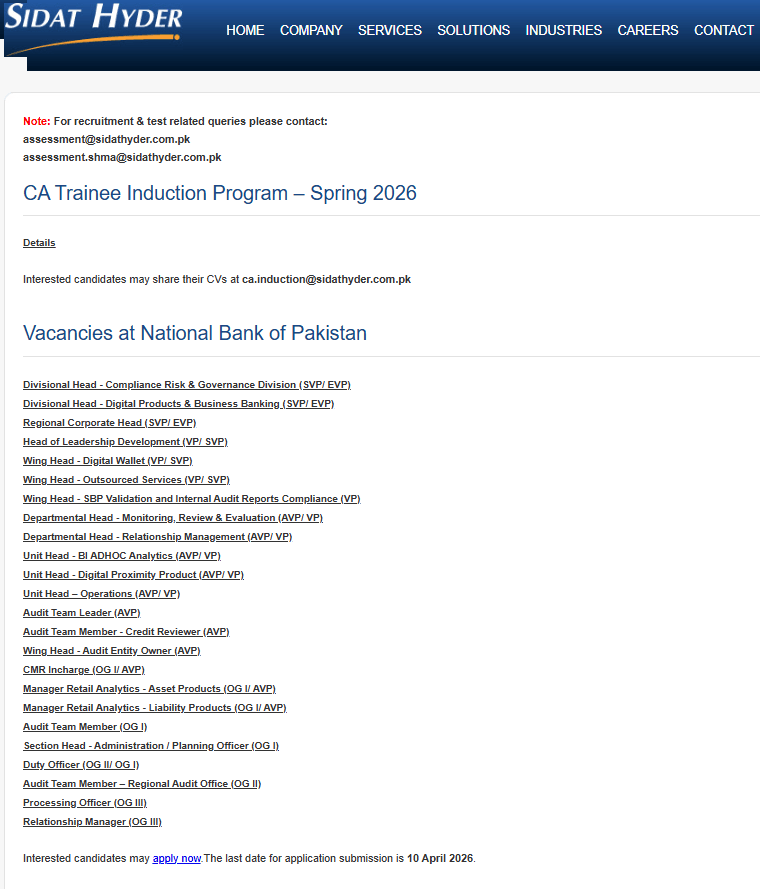 Multiple Jobs in National Bank of Pakistan (NBP) 2026