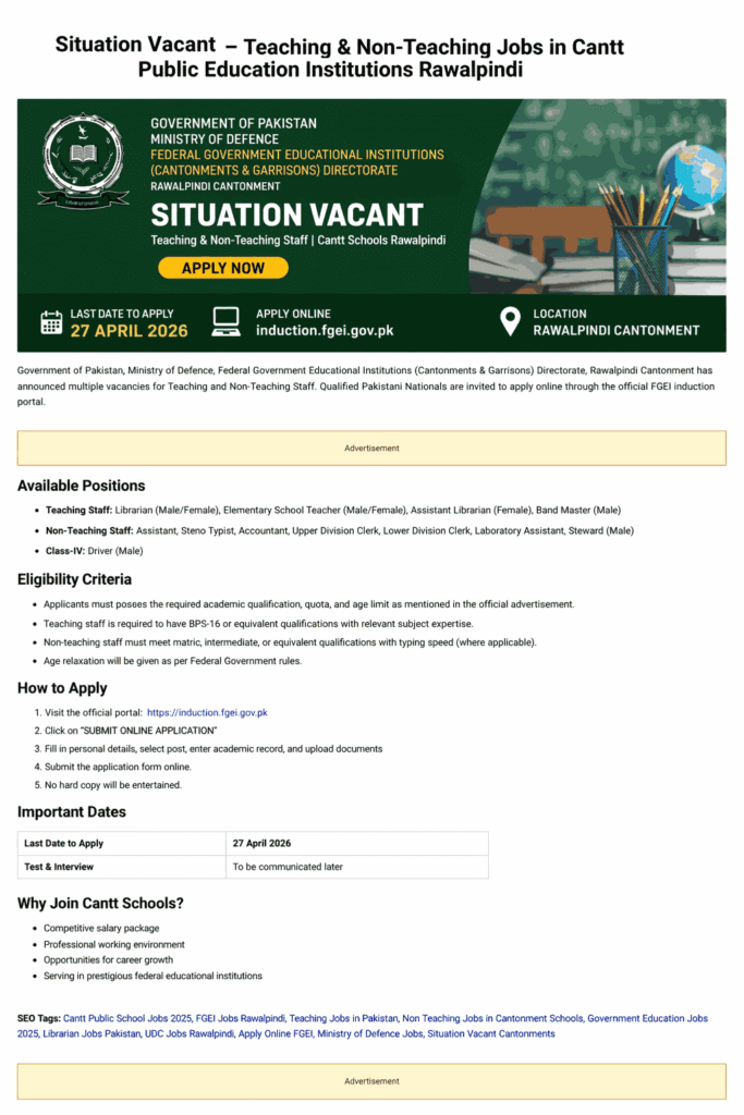 FGEI Jobs 2026 (Teaching & Non-Teaching Staff)