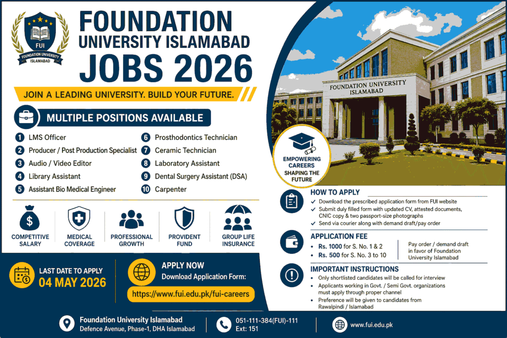 Foundation University Islamabad Jobs 2026 – Latest FUI Career Opportunities