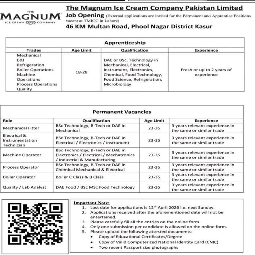 Jobs in Magnum Ice Cream Company Pakistan 2026