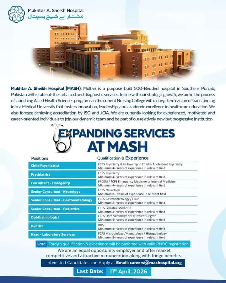 Jobs in Mukhtar A. Sheikh Hospital Multan 2026