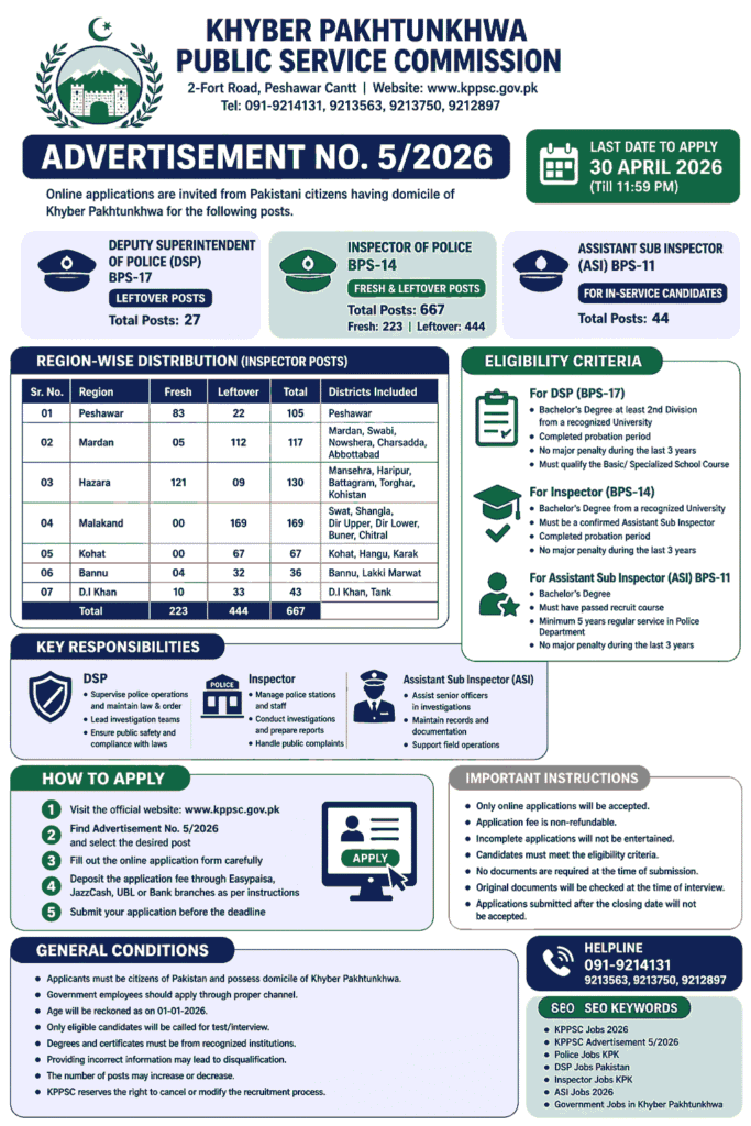 KPPSC Jobs 2026 – Advertisement No. 052026 Police Department