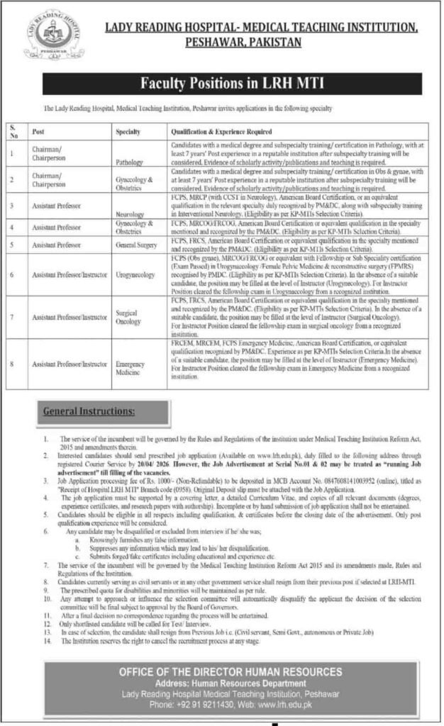 Lady Reading Hospital Peshawar Jobs 2026