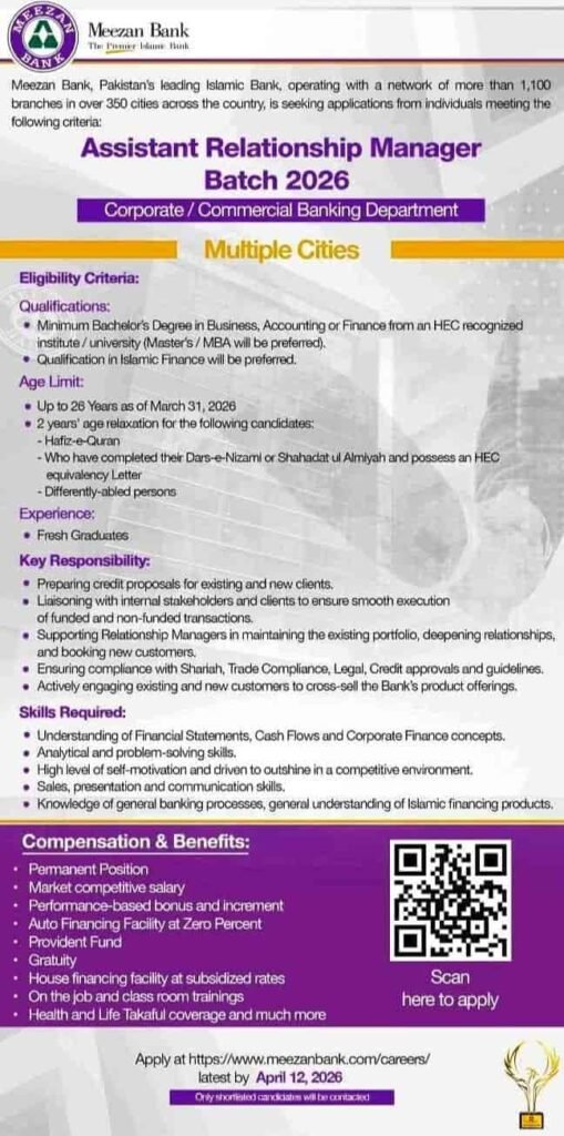 Meezan Bank Pakistan Jobs for Assistant Relationship Manager for 2026