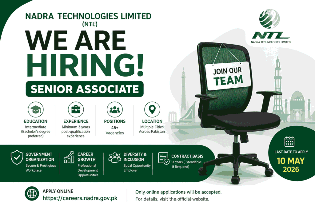 NADRA Technologies Limited (NTL) Jobs 2026 – Apply Online for Senior Associate (45+ Vacancies)