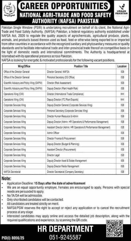 National Agri-Trade & Food Safety Authority Jobs 2026