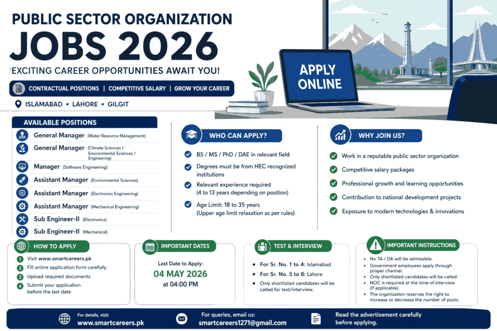 Public Sector Organization SUPARCO Jobs 2026 in Islamabad, Lahore & Gilgit – Apply Online