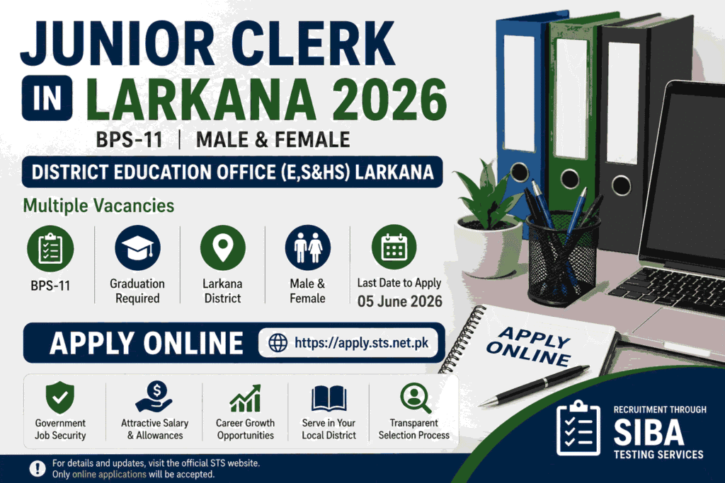 Jobs in District Education Larkana 2026 (BPS-11) – Apply Online via SIBA Testing Services