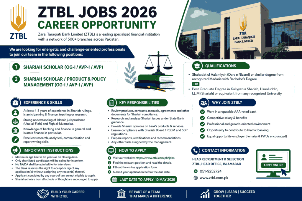 ZTBL Jobs 2026 – Zarai Taraqiati Bank Limited Career Opportunities